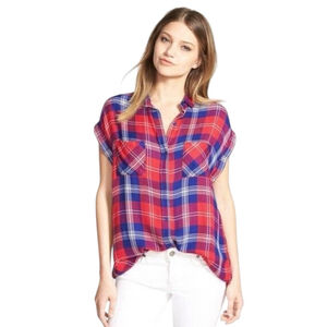 Women's Rails Britt Plaid Button-Up Short Sleeve Shirt, M, Cranberry